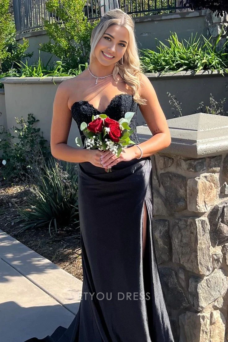 Sheath Sweetheart Black Long formal dresses Bridesmaid Dresses evening gown Prom Dress