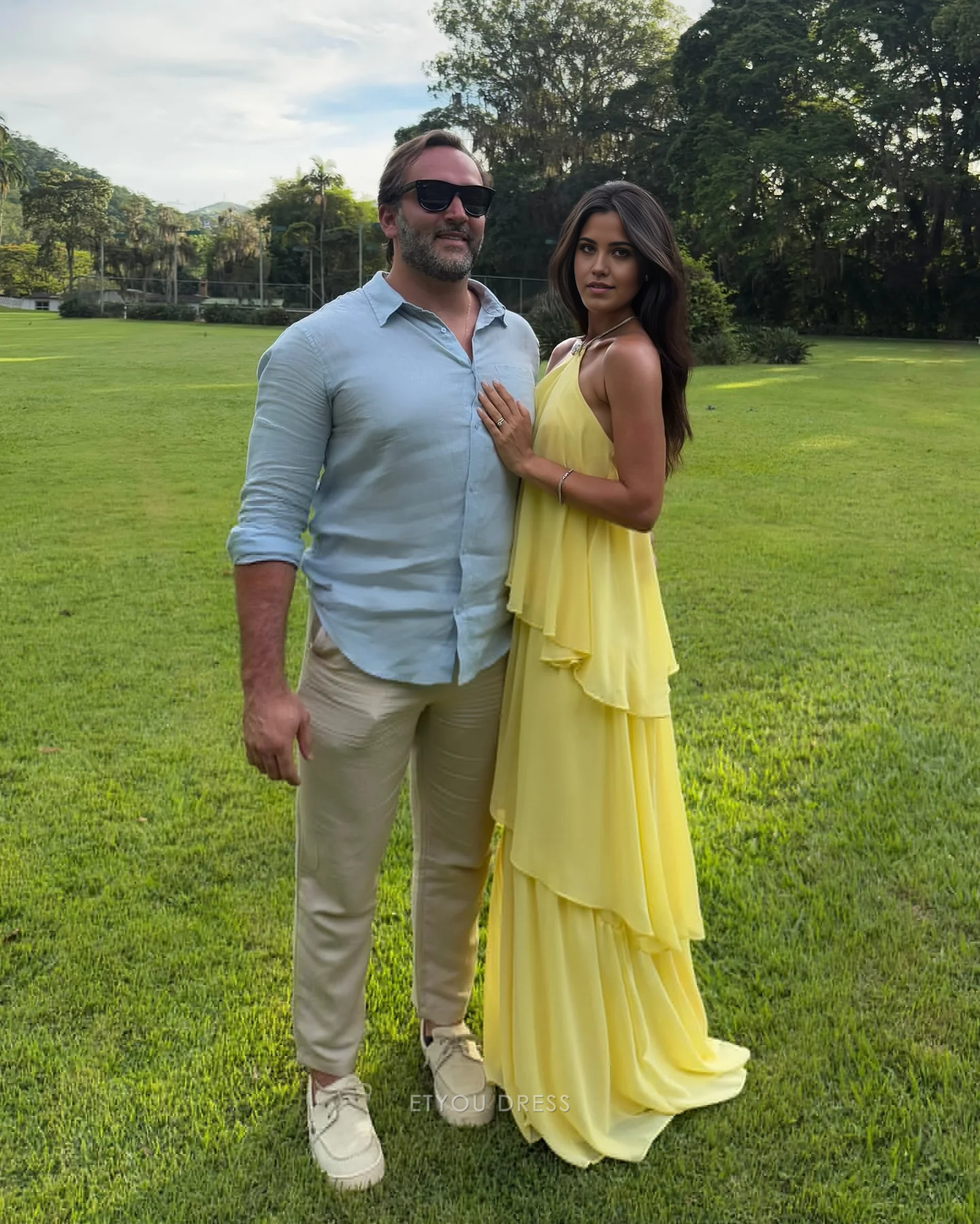 A Line Chiffon Tiered Ruffle Yellow formal dresses Bridesmaid Dresses evening gown Prom Dress