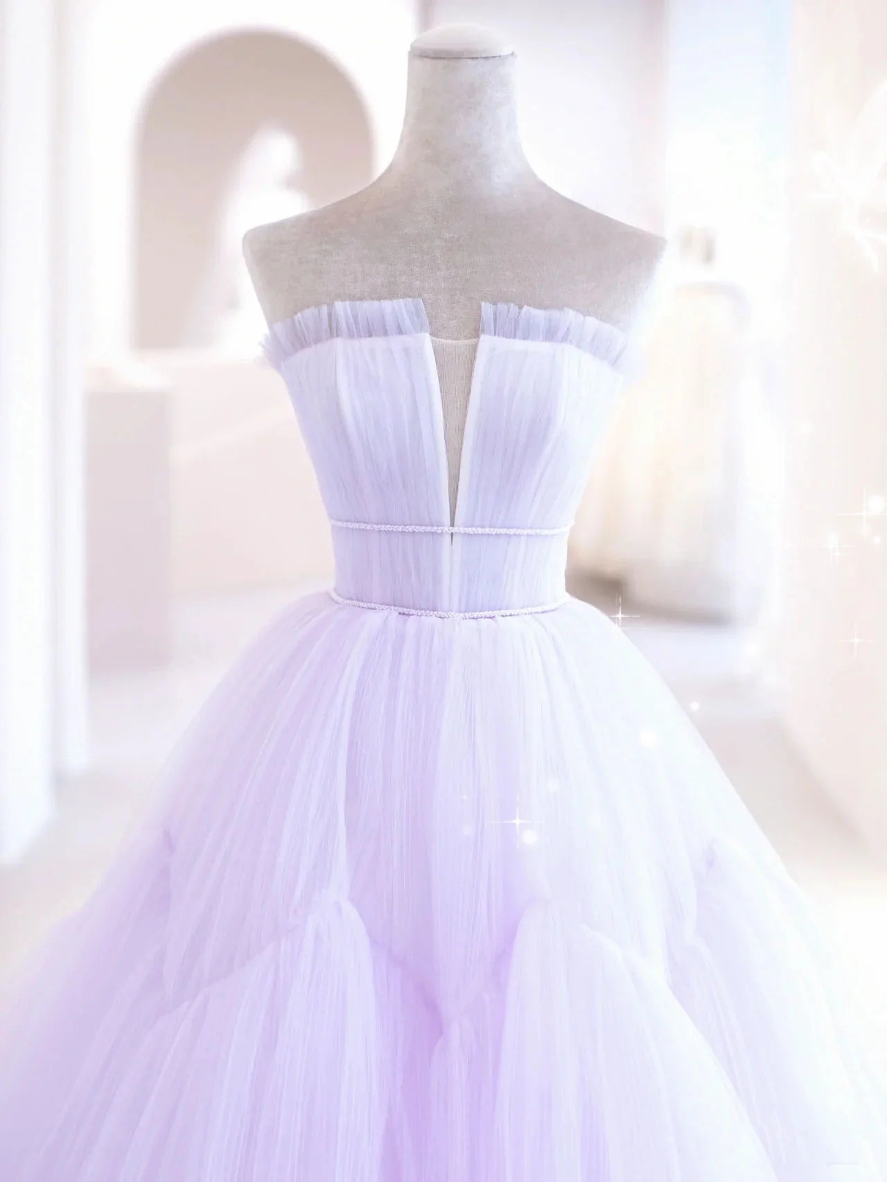 A line tulle long prom dress