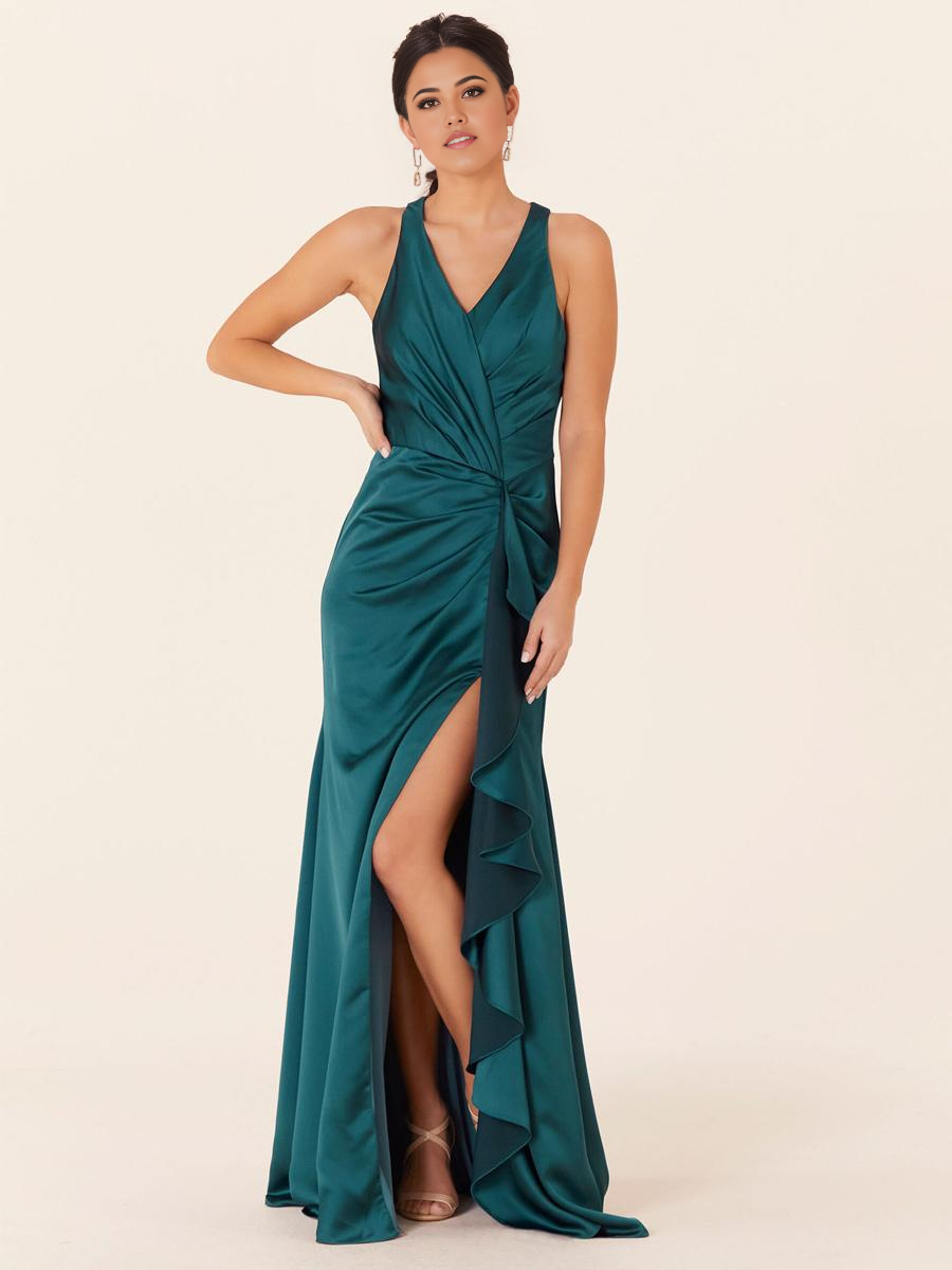 Sheath Floor-Length Satin Fabric formal dresses Bridesmaid Dresses evening gown Prom Dress