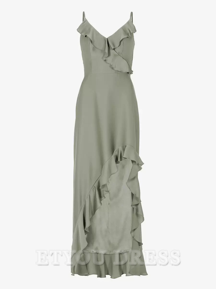 Mermaid Spaghetti Straps V-Neck Floor-Length Zipper Satin formal dresses Bridesmaid Dresses evening gown Prom Dress