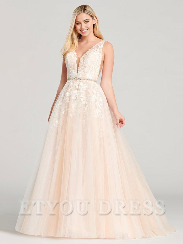 A-Line V-Neck Sleeveless Backless Lace Sleeveless Applique formal dresses Bridesmaid Dresses evening gown Prom Dress