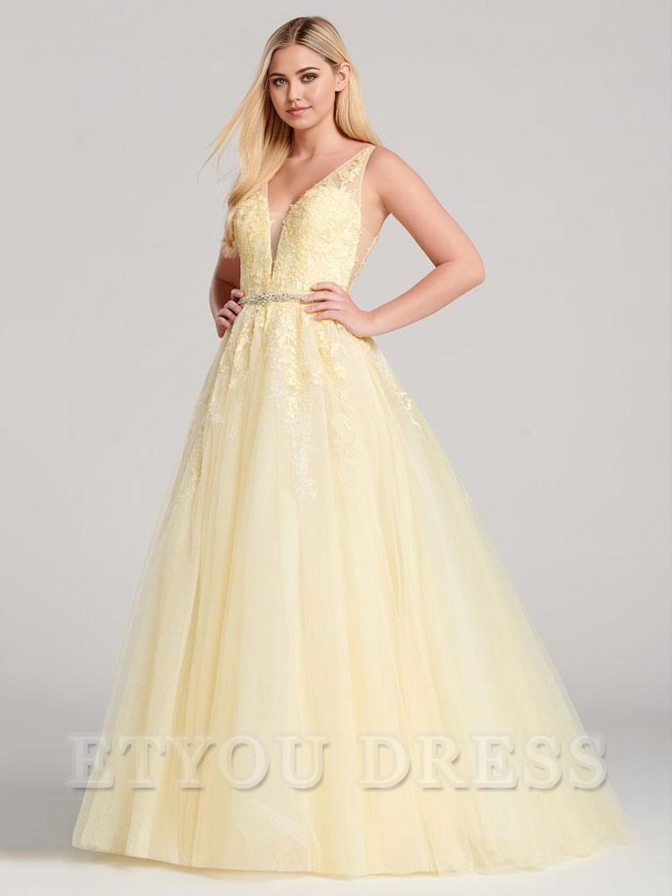 A-Line V-Neck Sleeveless Backless Lace Sleeveless Applique formal dresses Bridesmaid Dresses evening gown Prom Dress