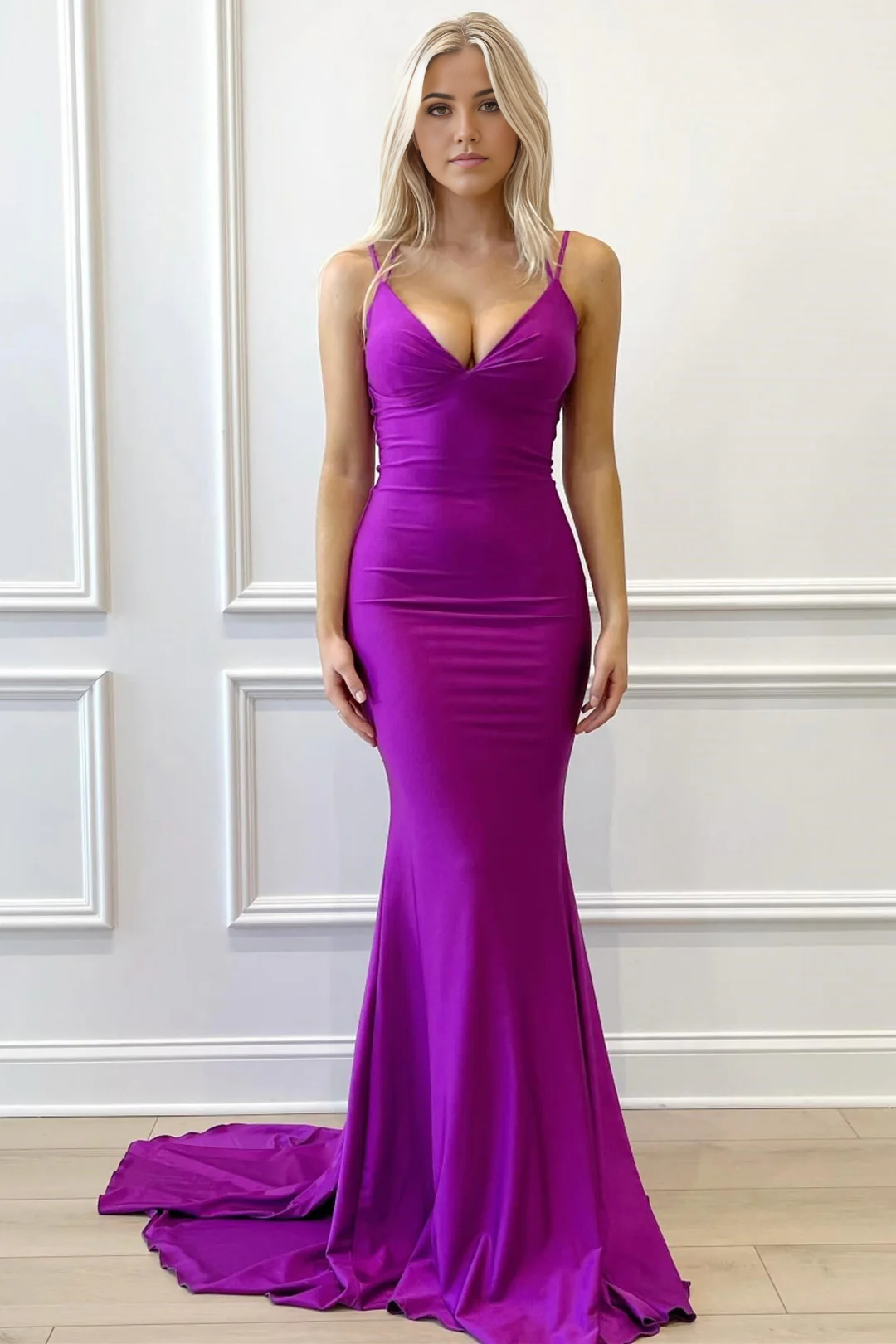 Mermaid V-Neck Lace-Up Purple Long formal dresses Bridesmaid Dresses evening gown Prom Dress