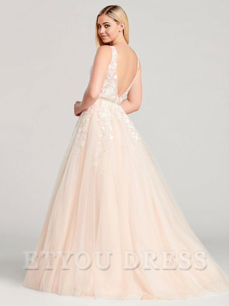 A-Line V-Neck Sleeveless Backless Lace Sleeveless Applique formal dresses Bridesmaid Dresses evening gown Prom Dress