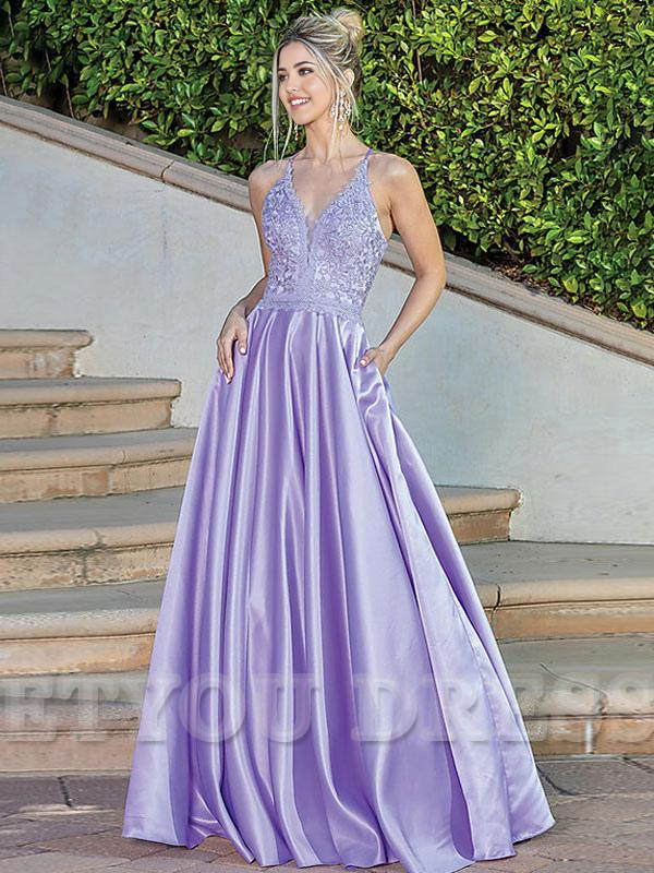 A-Line V-Neck Sleeveless Pockets formal dresses Bridesmaid Dresses evening gown Prom Dress