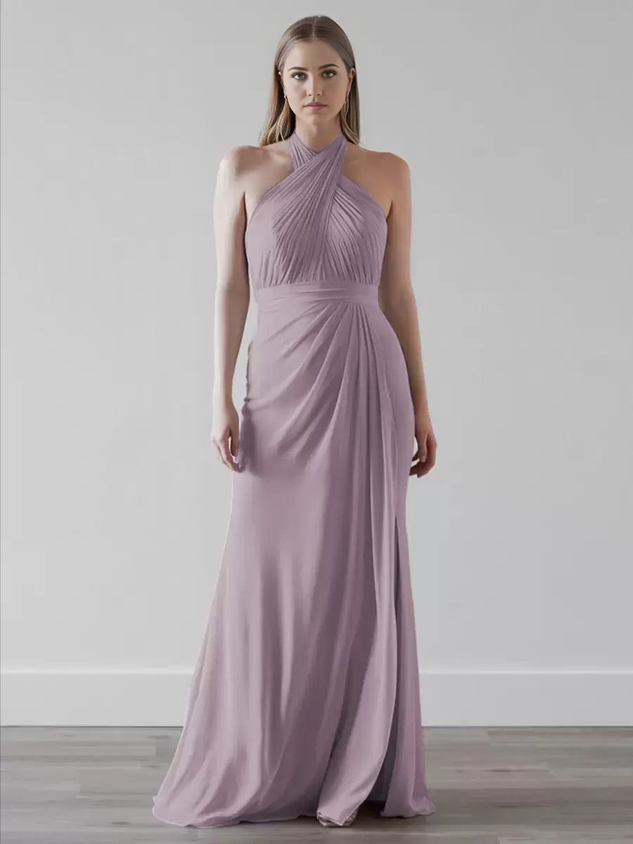 Mermaid Halter Backless Chiffon Floor-Length formal dresses Bridesmaid Dresses evening gown Prom Dress