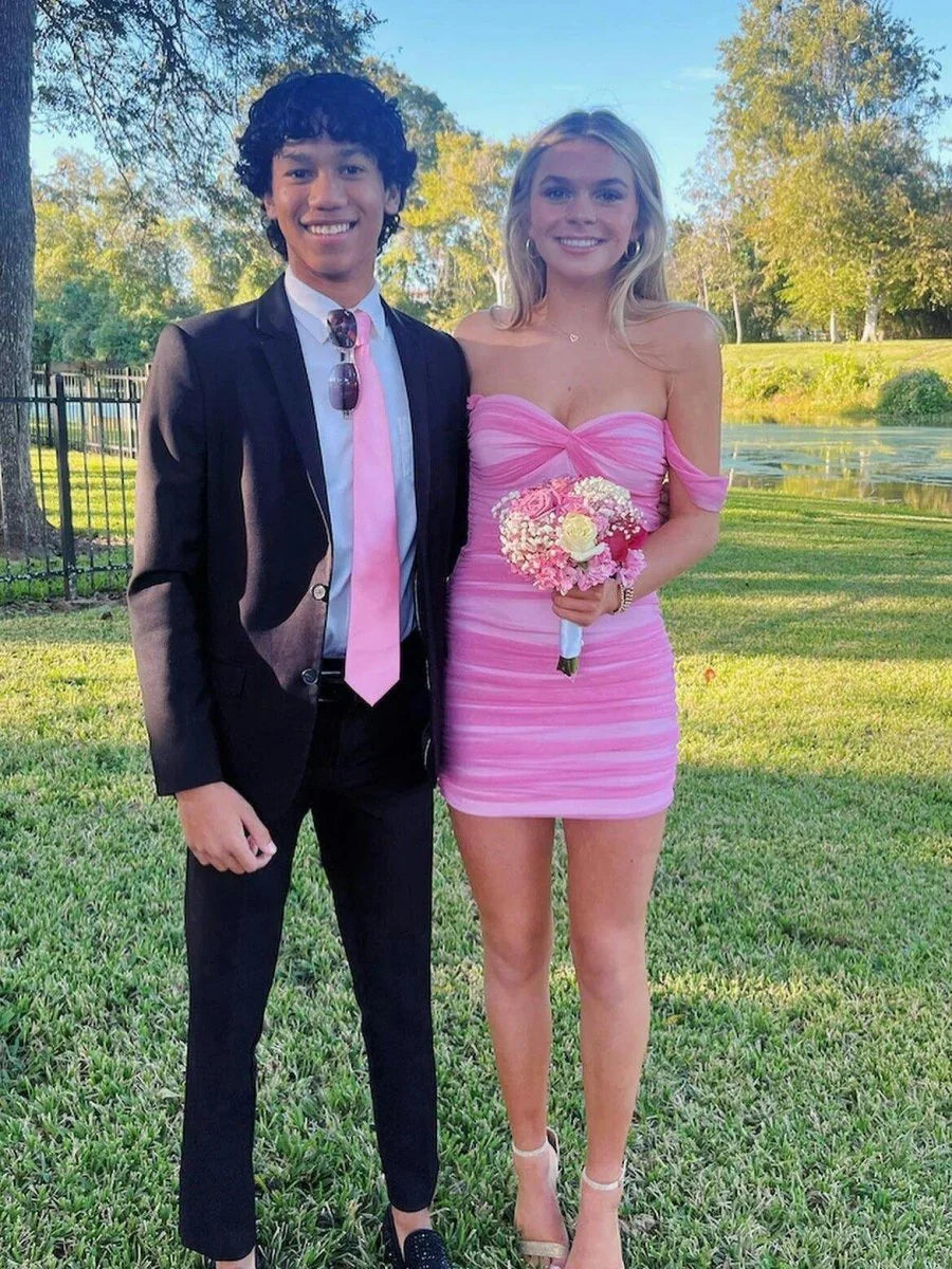 Artistic Sheath/Column Off The Shoulder Sleeveless Lace-Up Back Short-Mini Homecoming Dresses