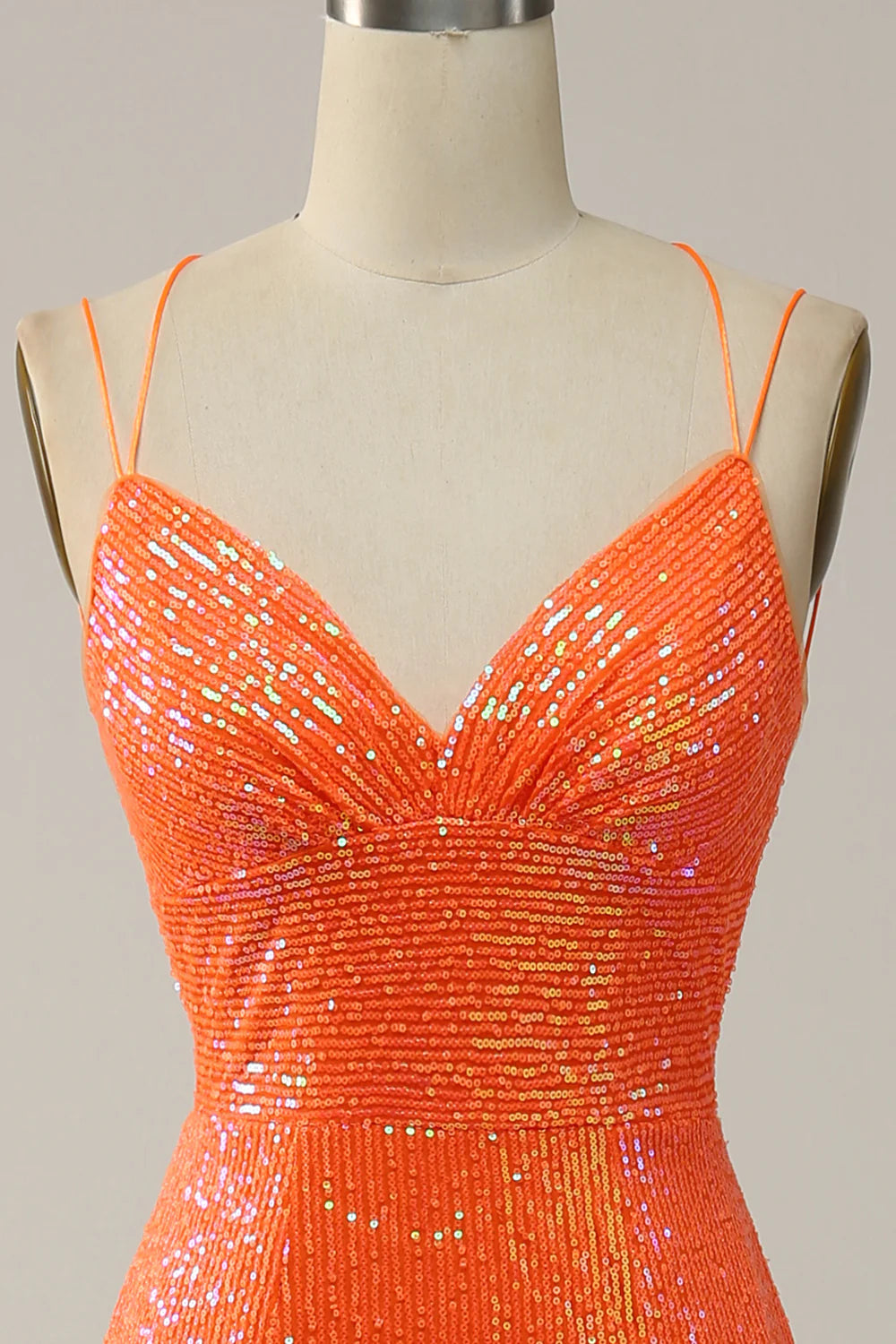 Mermaid Spaghetti Straps Sequins Prom Dress with Split Front