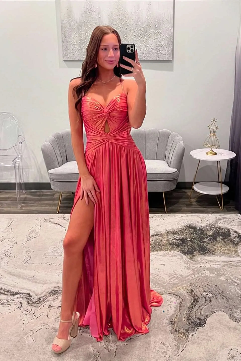 Beautiful A-Line Spaghetti Straps Sleeveless Backless Sweep/Brush Train Prom Dress