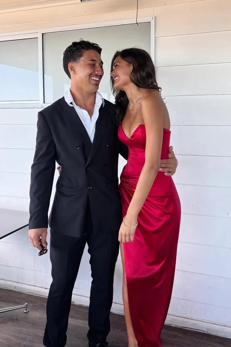 Beautiful Fitted Off-the-Shoulder Sleeveless Satin Slit Lace Up Floor-Length Prom Dress