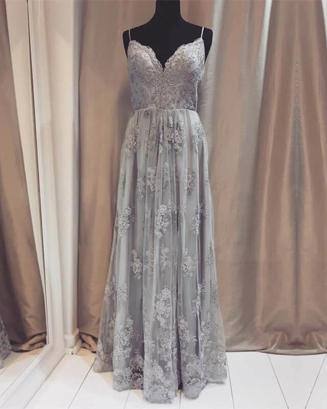 A-line Long Tulle Bridesmaid Dresses Lace Appliques Prom Dresses