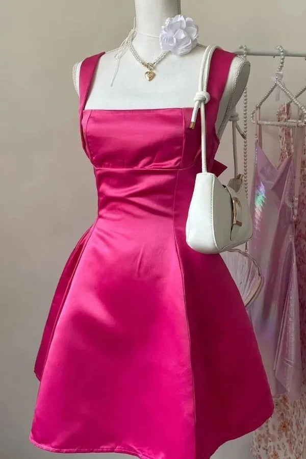 Charming A-Line Square Neck Sleeveless Lace Up Short-Mini Homecoming Dress