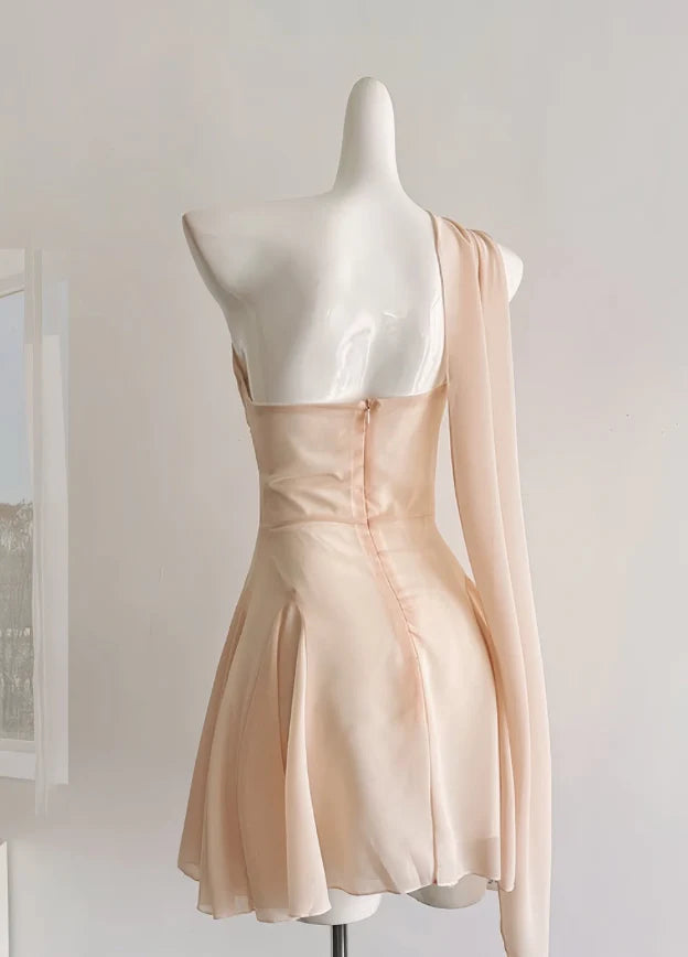 Charming A Line One Shoulder Sleeveless Zipper Up Short-Mini Cocktail Dresses