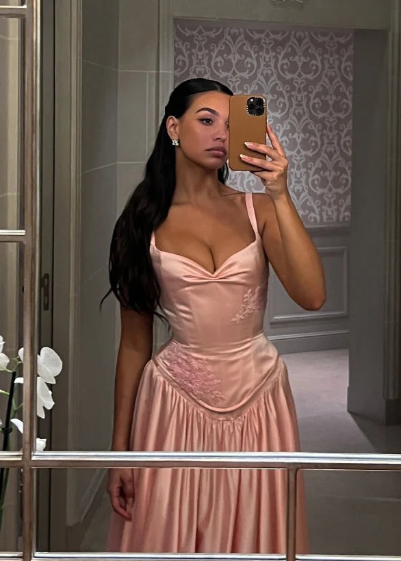 Charming A Line Spaghetti Straps Sleeveless Lace Up Floor-Length Prom Dresses