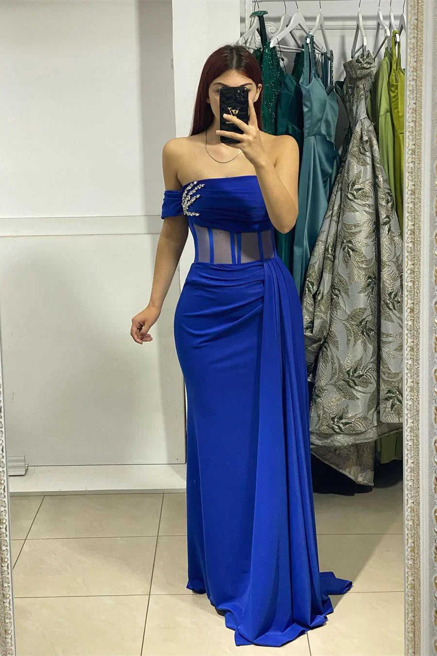 Charming Mermaid/Trumpet Off The Shoulder Sleeveless Satin Floor-Length Prom Dress