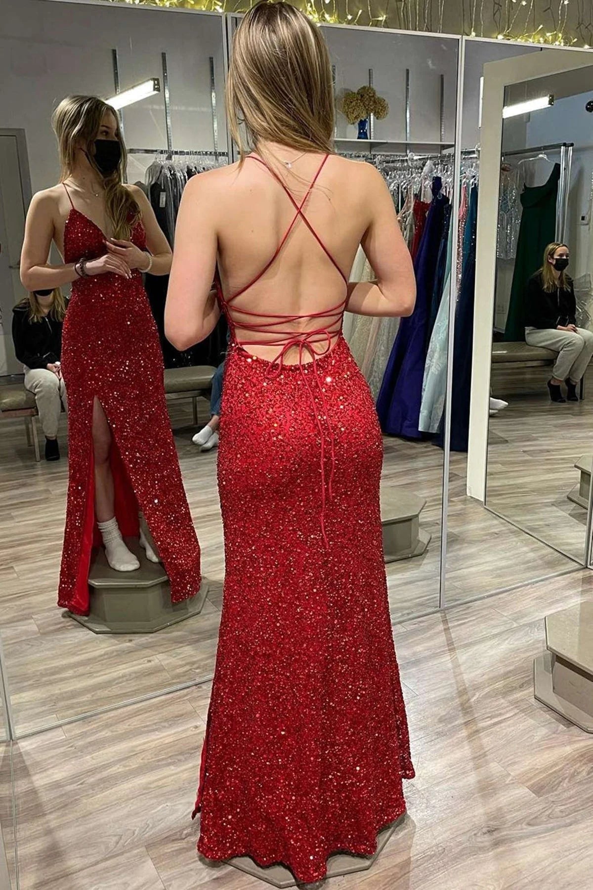 Charming Mermaid V Neck Sleeveless Back Up Sweep/Brush Train Prom Dress