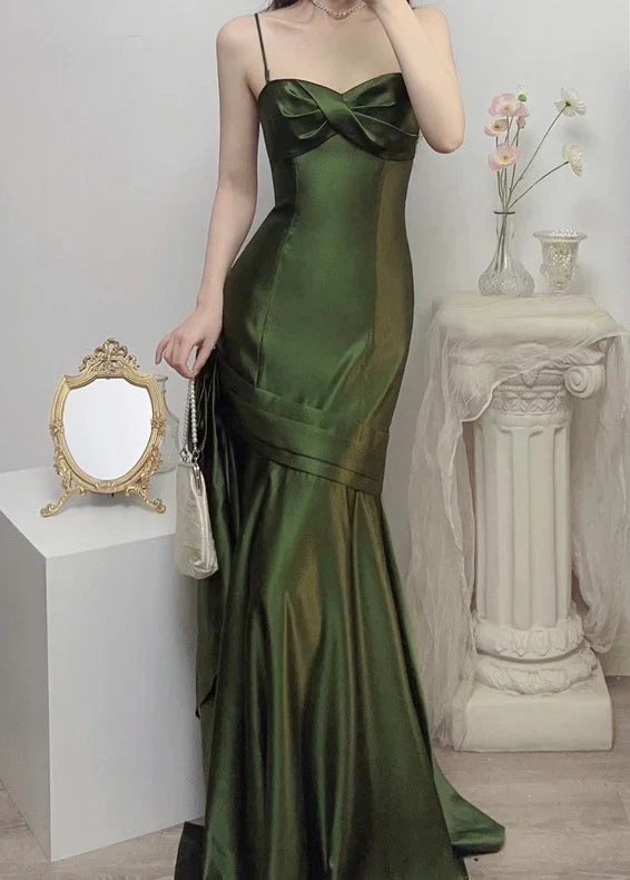 Chic Mermaid Sweetheart-Neck Bow-Embellished Olive Green Long Party Dresses