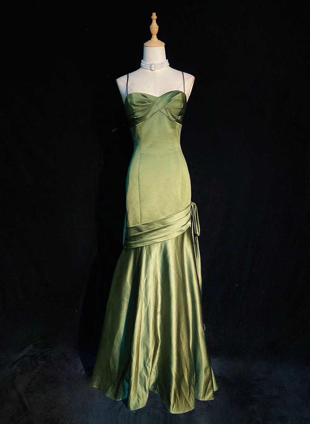 Chic Mermaid Sweetheart-Neck Bow-Embellished Olive Green Long Party Dresses