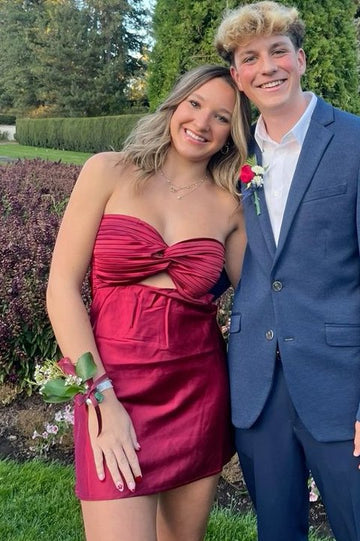 Chic Sheath/Column Strapless Sleeveless Backless Short-Mini Homecoming Dresses