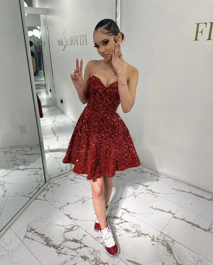 Classy A-Line Sweetheart Sleeveless Lace Up Short-Mini Homecoming Dress