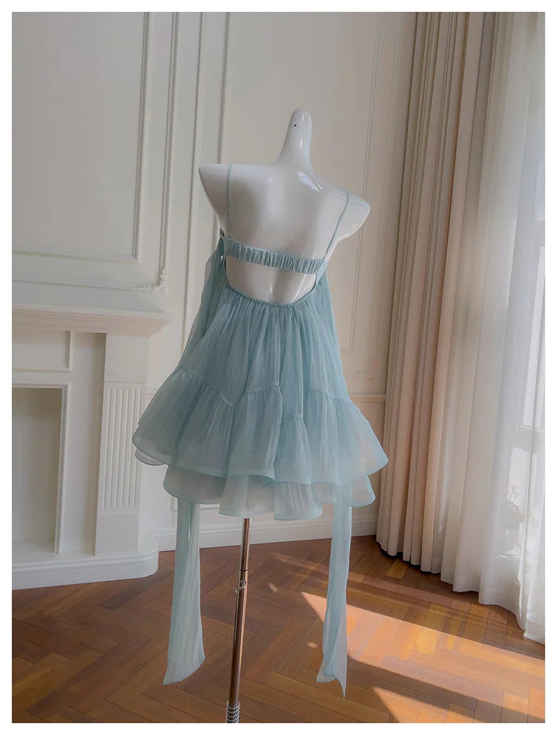 Cute A Line Spaghetti Straps Sleeveless Backless Short-Mini Homecoming Dress