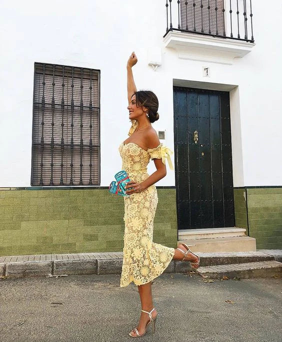 Cute Mermaid Sweatheart Neck Sleeveless Open Back Tea-Length Prom Dresses