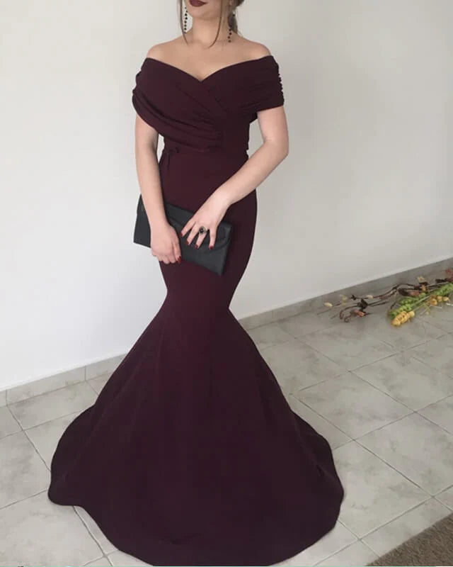 Mermaid V Neck Off The Shoulder Prom Dresses