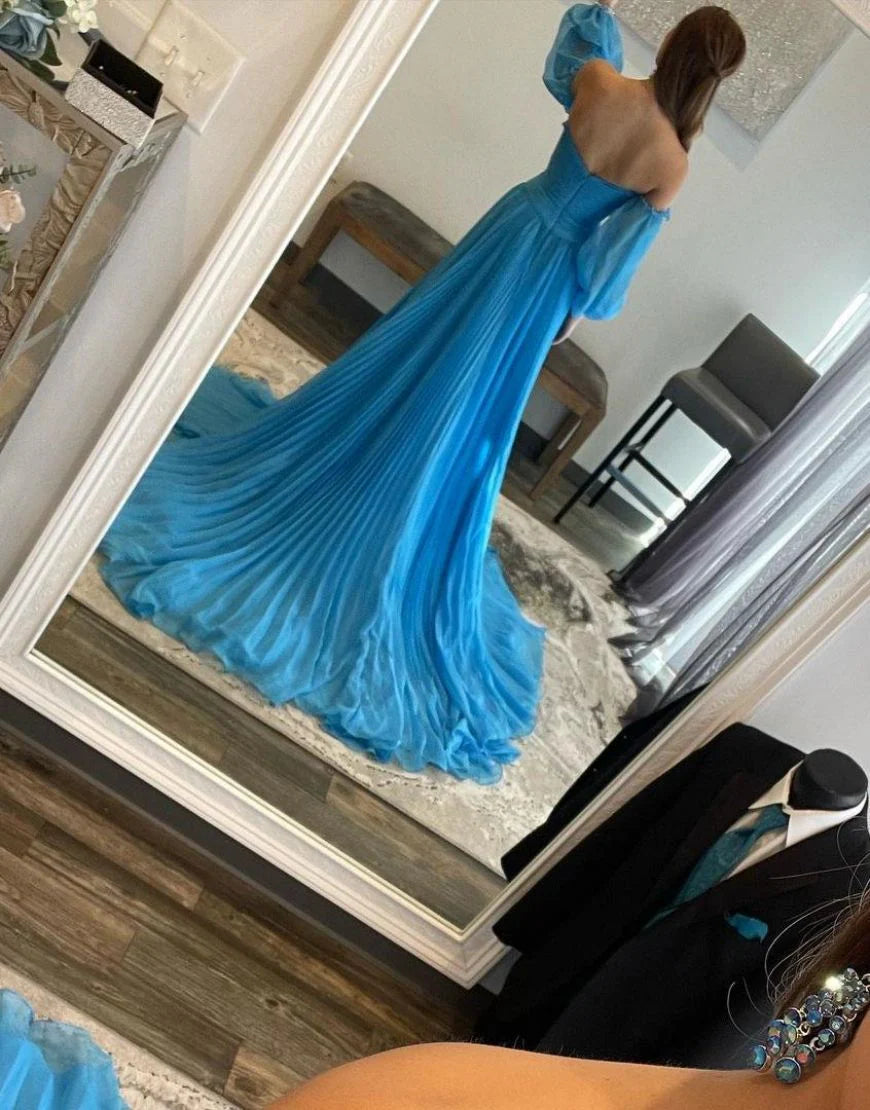 A-Line Elegant Court Train Prom Dress With Detachable Sleeves