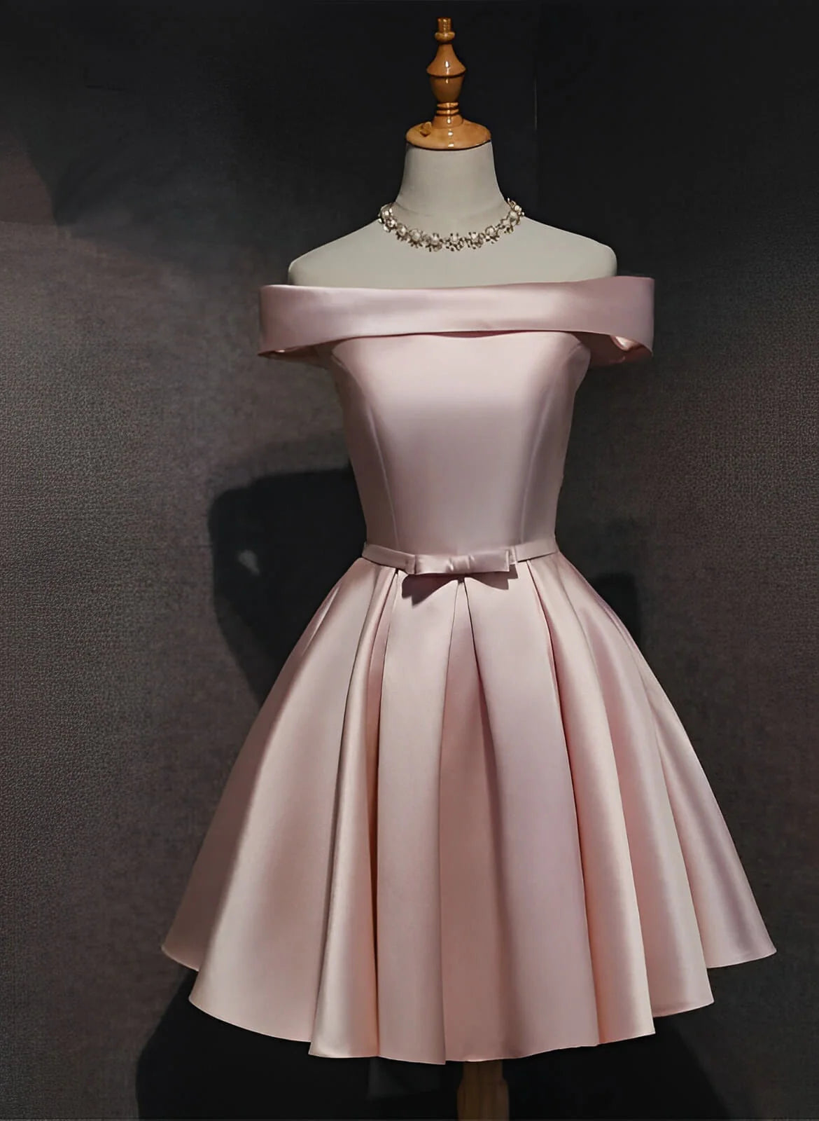 Elegant A-Line Off-the-Shoulder Satin Blush Mini Homecoming Dress