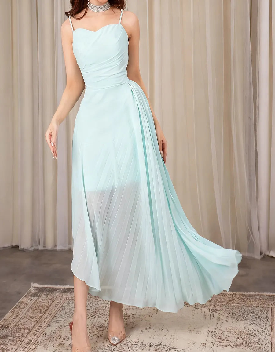 Elegant A-Line Spaghetti Straps Sleeveless Lace Up Asymmetrical-Length Prom Dress