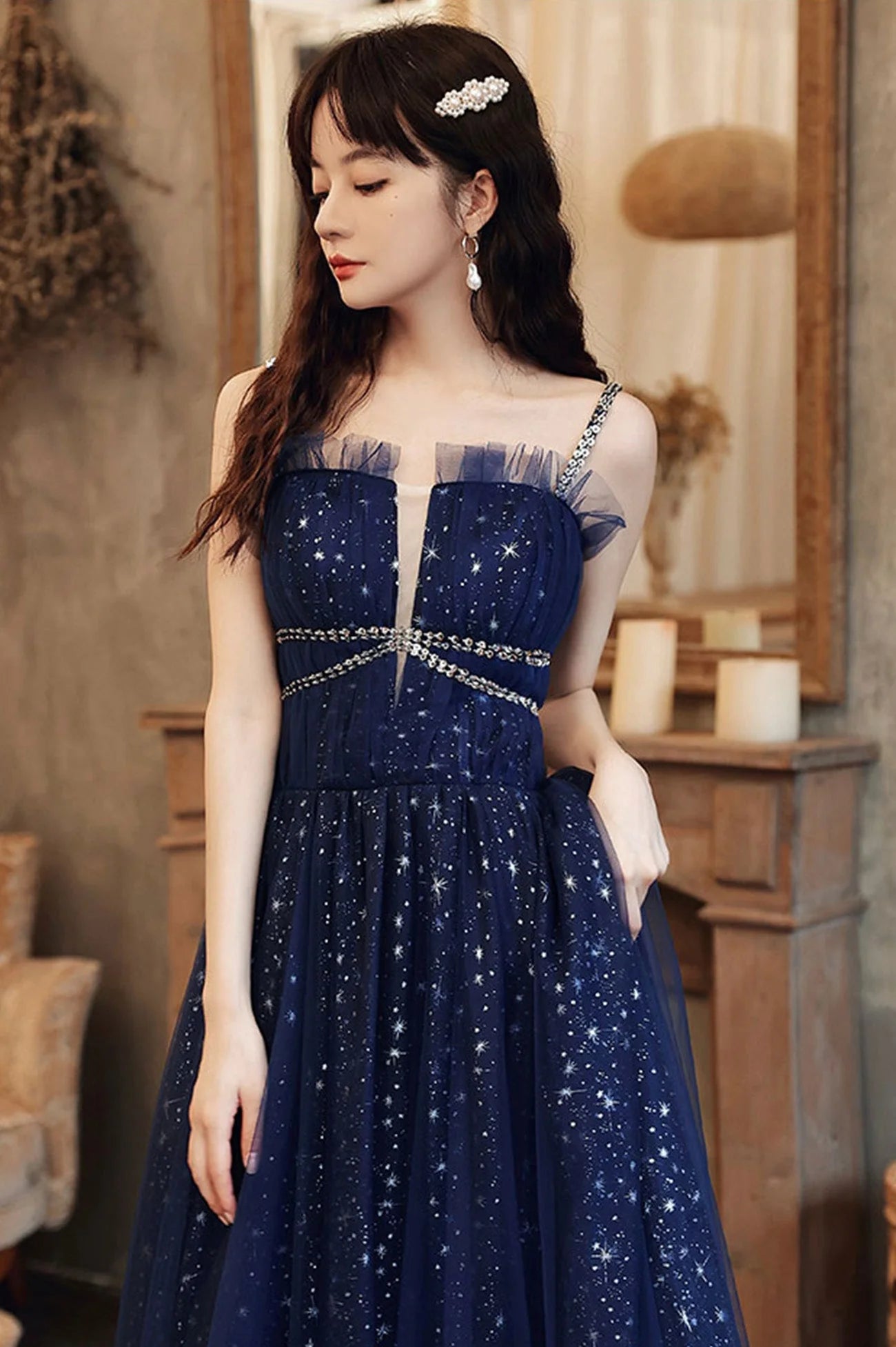 Elegant A-Line Spaghetti Straps Sleeveless Lace Up Floor-Length Prom Dress
