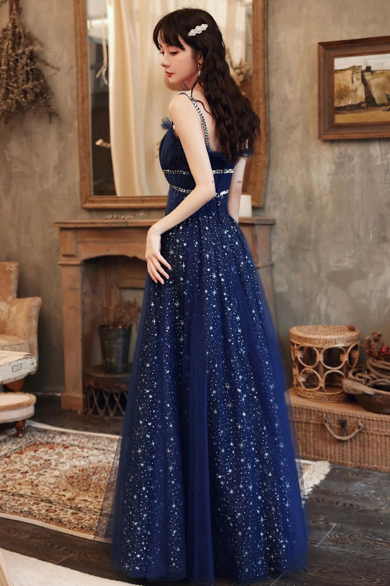 Elegant A-Line Spaghetti Straps Sleeveless Lace Up Floor-Length Prom Dress