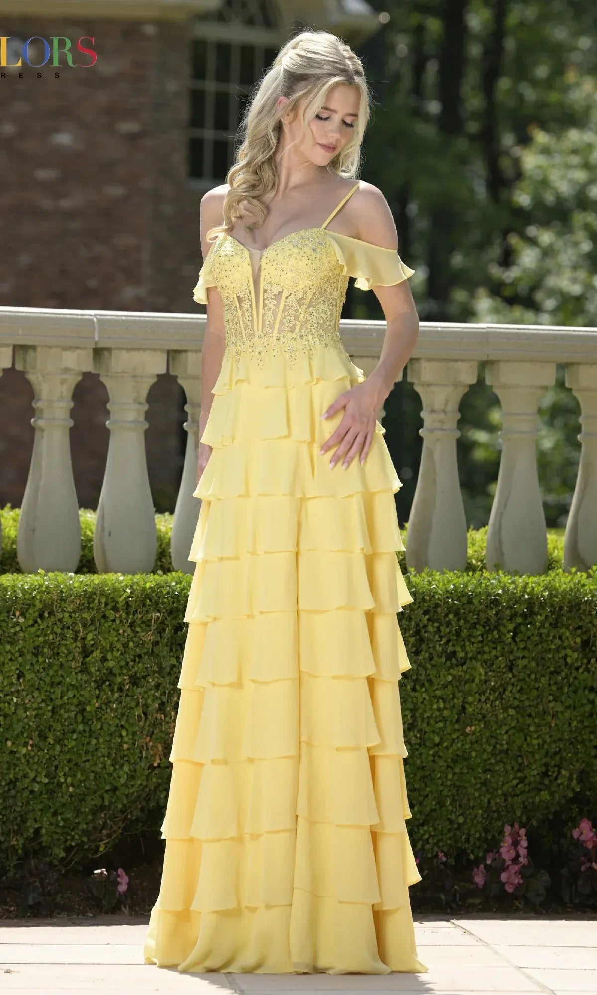 Elegant A-Line Spaghetti Straps Cold Shoulder Tiered Sage Maxi Prom Dress With Slit