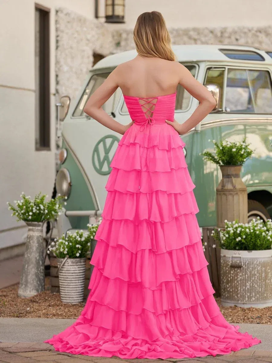 Elegant A-Line Sweetheart Sleeveless Lace Up Sweep/Brush Train Prom Dress