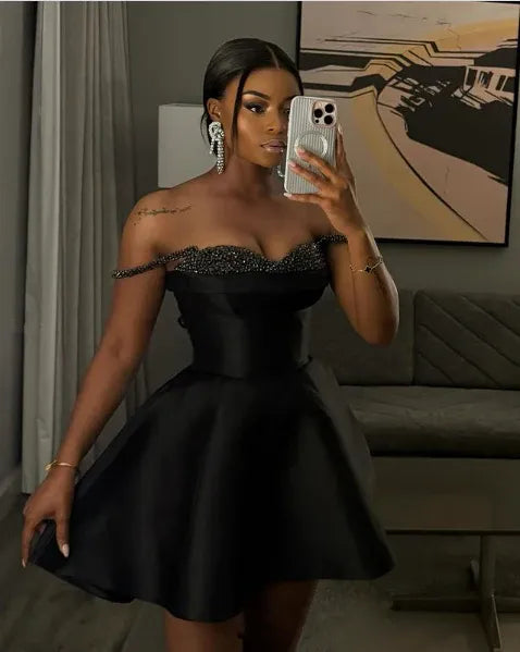 Elegant A-line Off Shoulder Sleeveless Lace Up Satin Short-Mini Homecoming Dress