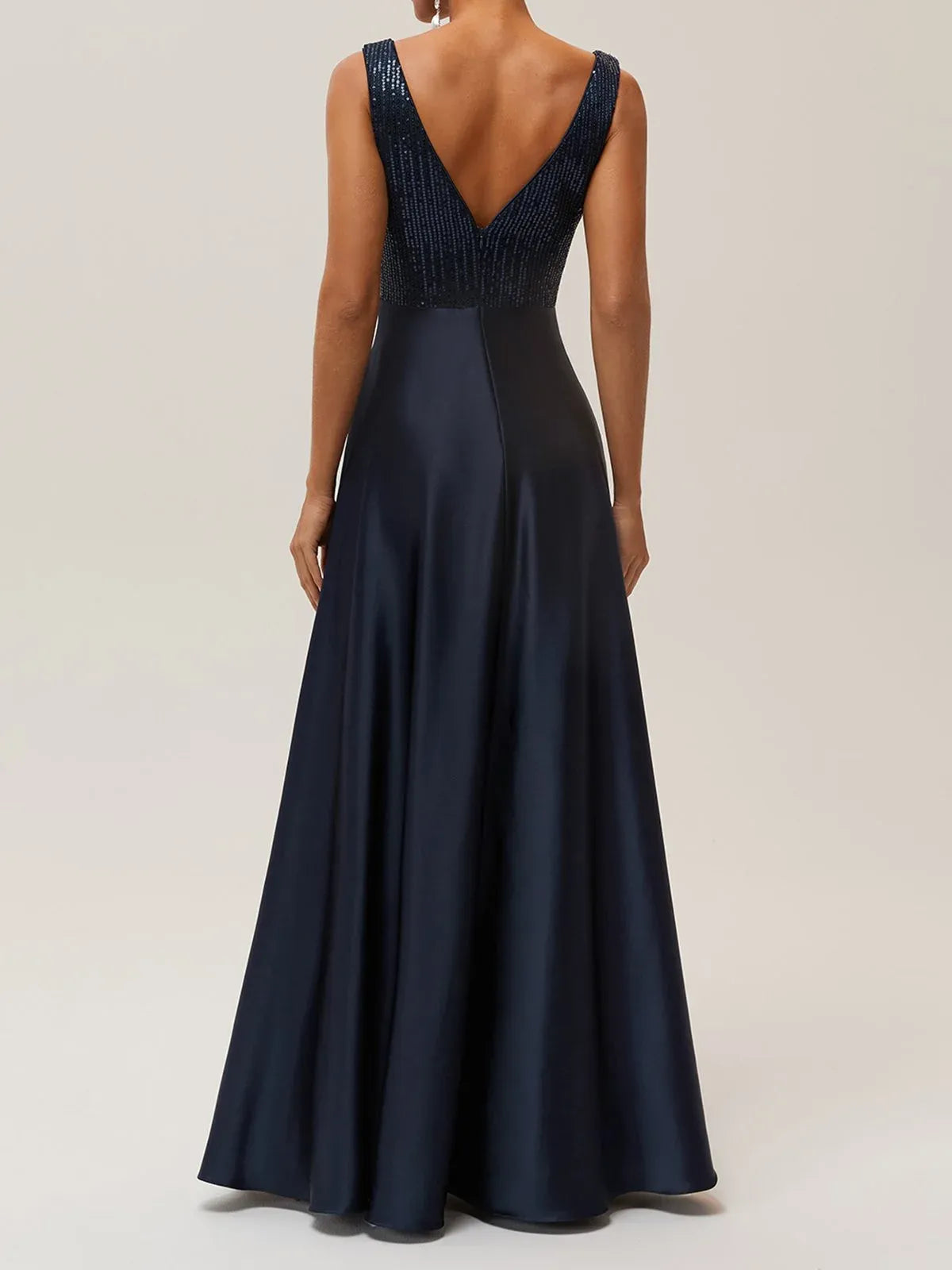 Elegant A Line V Neck Sleeveless V Back Floor Length Evening Dresses