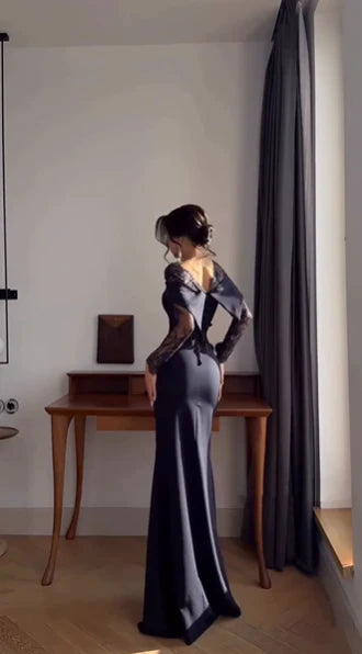 Elegant Mermaid Off-the-Shoulder Lace-Trimmed Black Long Party Dresses