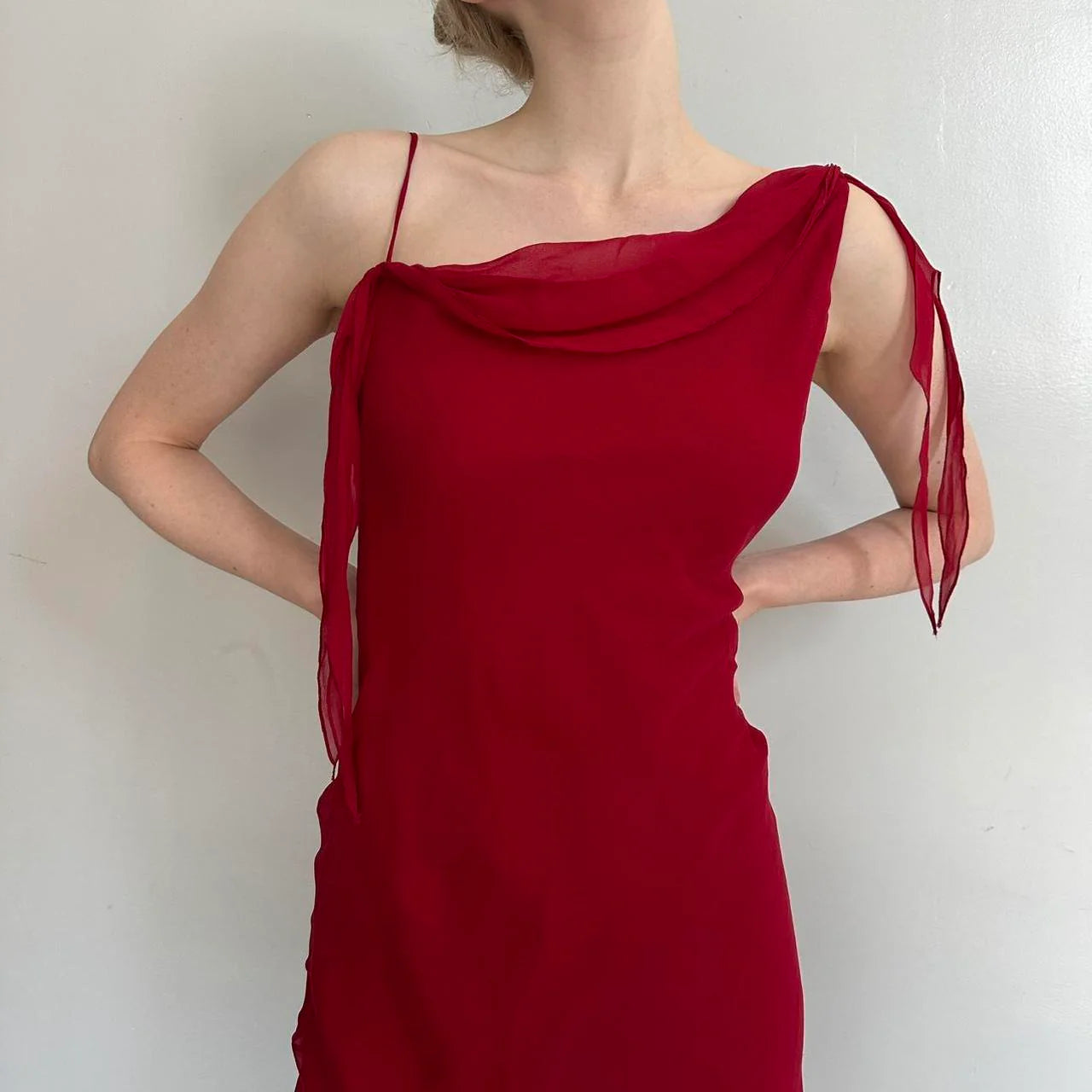 Elegant Sheath/Column Cowl Neck Sleeveless Chiffon Asymmetrical-Length Prom Dress