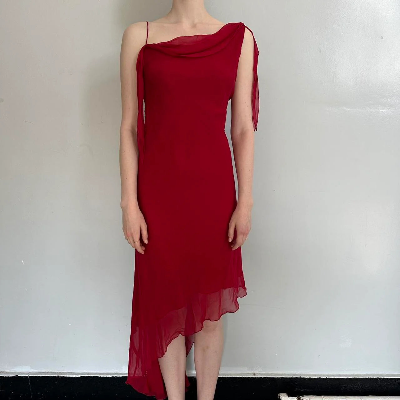 Elegant Sheath/Column Cowl Neck Sleeveless Chiffon Asymmetrical-Length Prom Dress