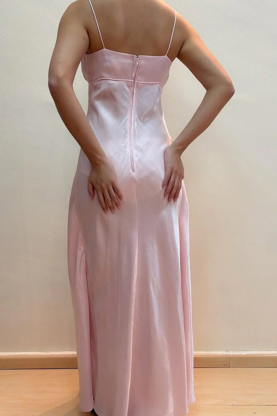 Elegant Sheath Spaghetti Strap Draped Blush Floor-Length Prom Dress
