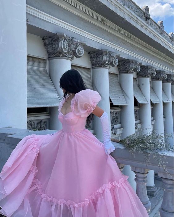 Fairy-Tale Sweetheart Short-Sleeve Ruffled Pink Tulle Party Dresses