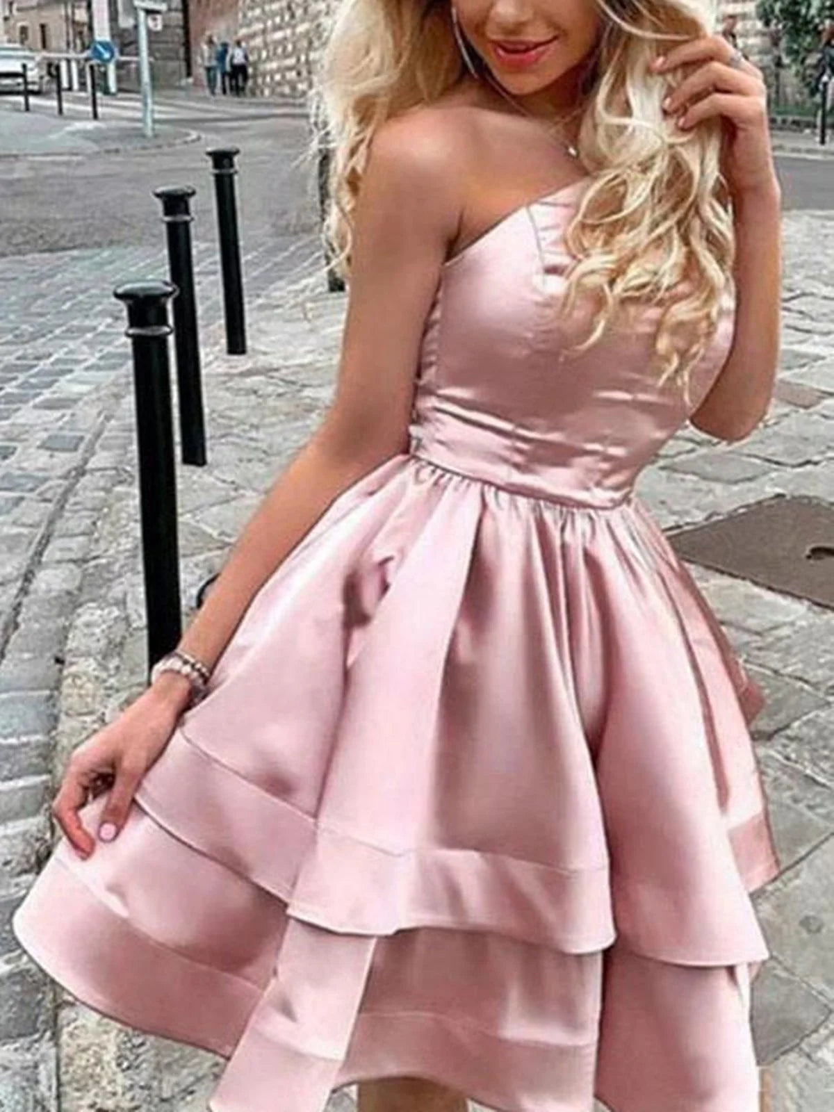 Fashion A-Line One Shoulder Sleeveless Back Zip Short-Mini Prom Dress