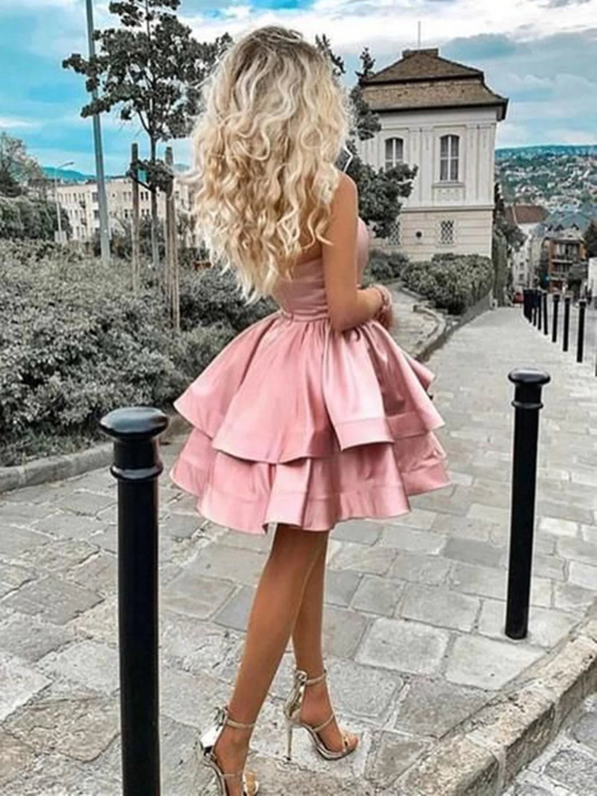 Fashion A-Line One Shoulder Sleeveless Back Zip Short-Mini Prom Dress