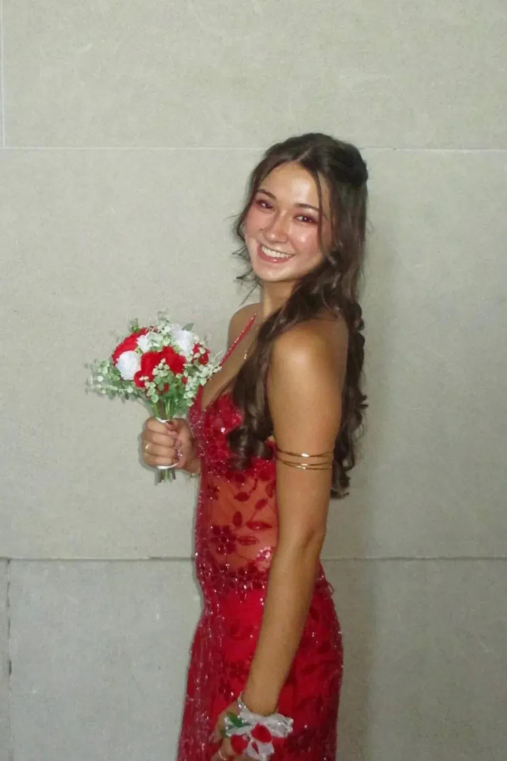 Fashion Column V-neck Sleeveless Backless Floor-Length Prom Dress