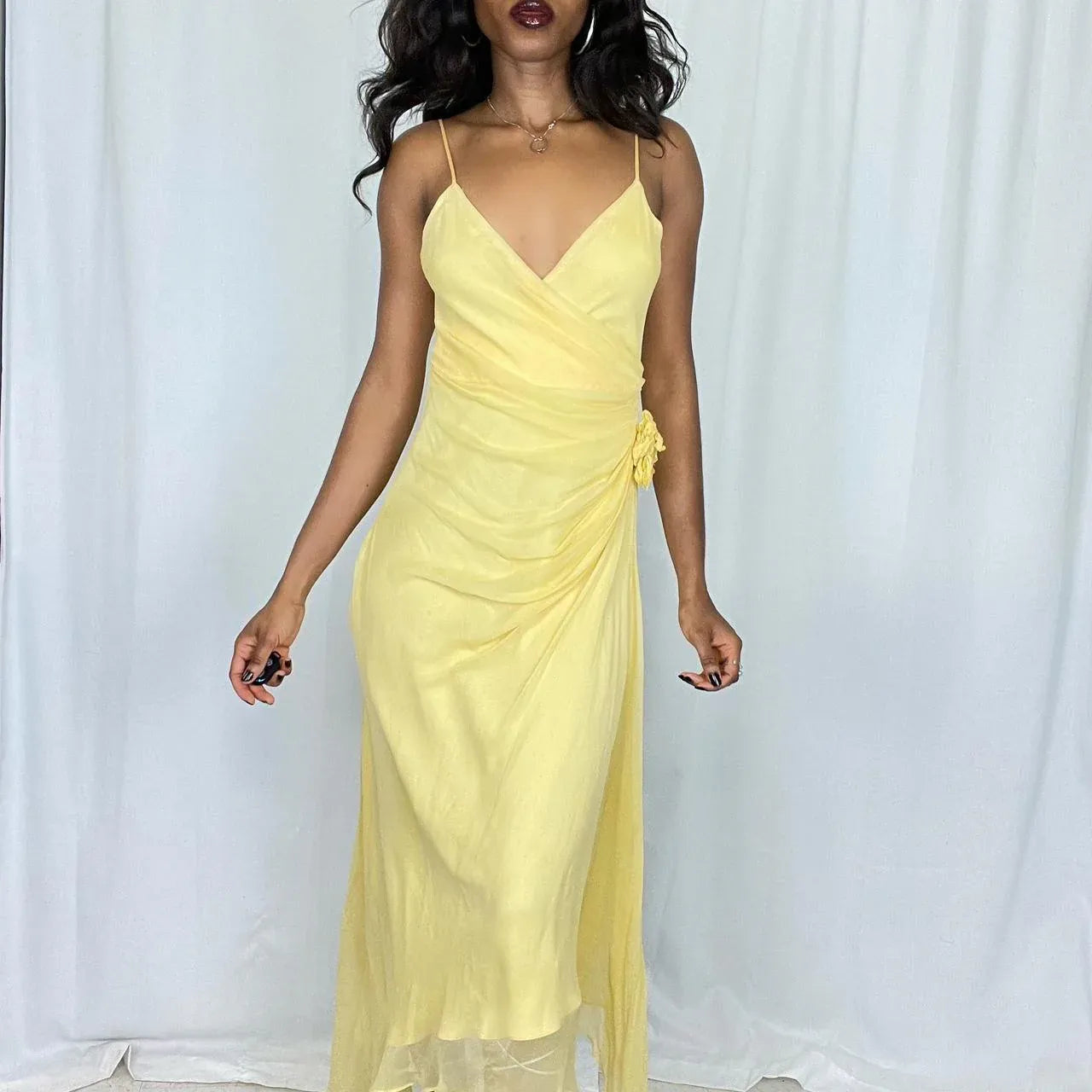 Fashion Mermaid/Trumpet V Neck Sleeveless Flower Chiffon Mid-Length Prom Dress