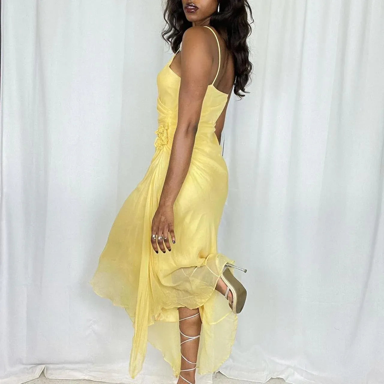 Fashion Mermaid/Trumpet V Neck Sleeveless Flower Chiffon Mid-Length Prom Dress