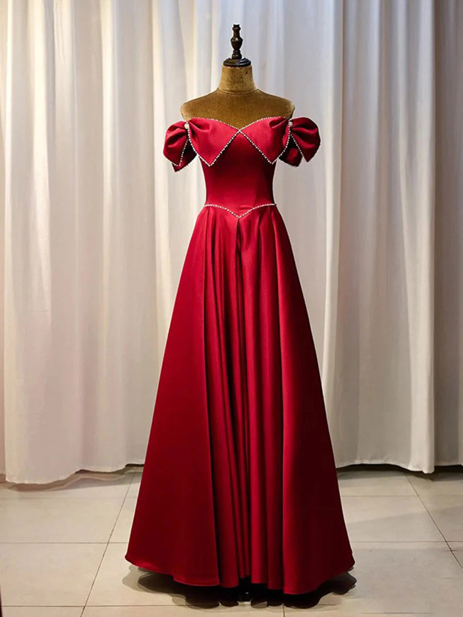 A line Satin long prom dress