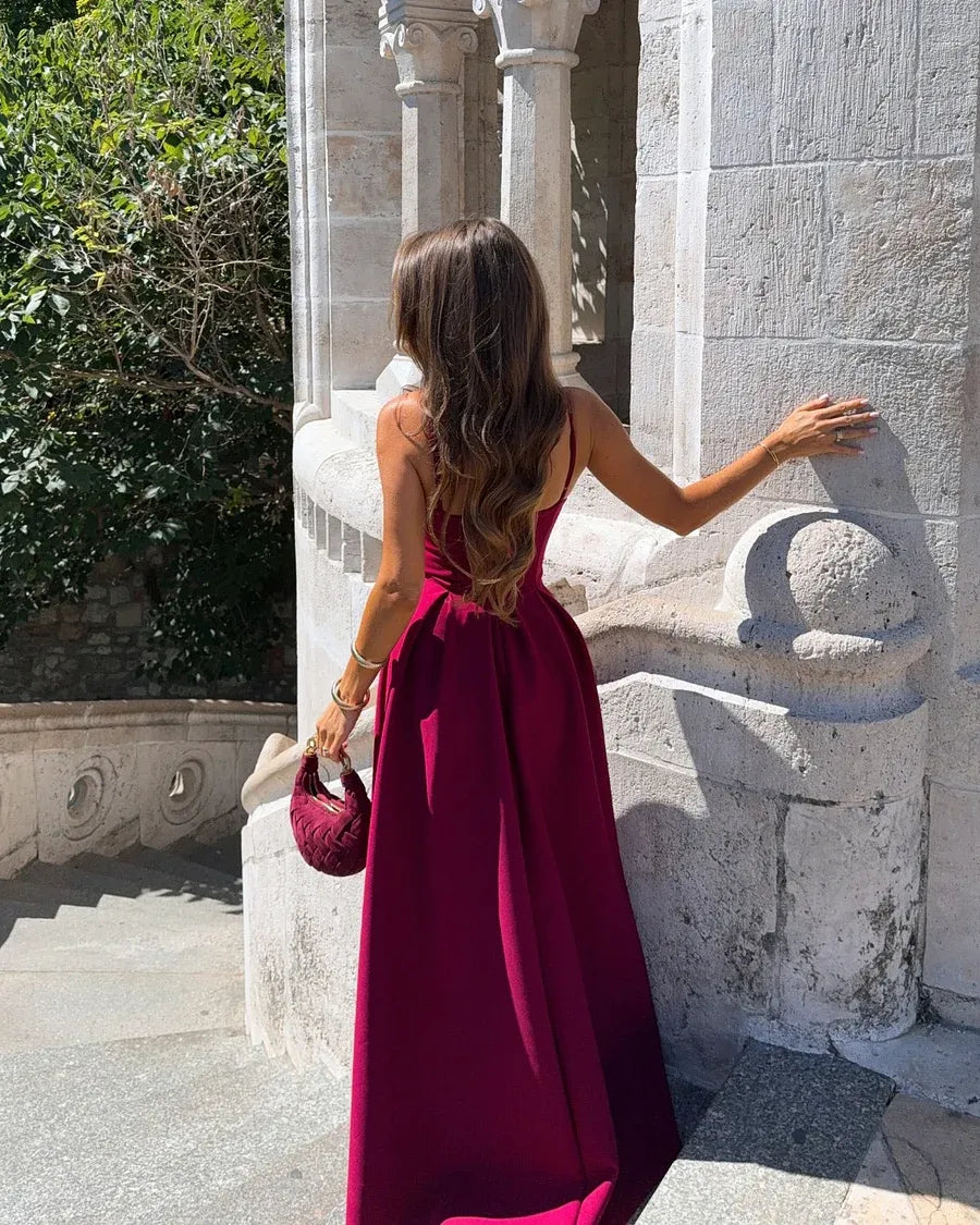 Glamorous A-Line Scoop-Neck Sleeveless Backless Floor-Length Prom Dress