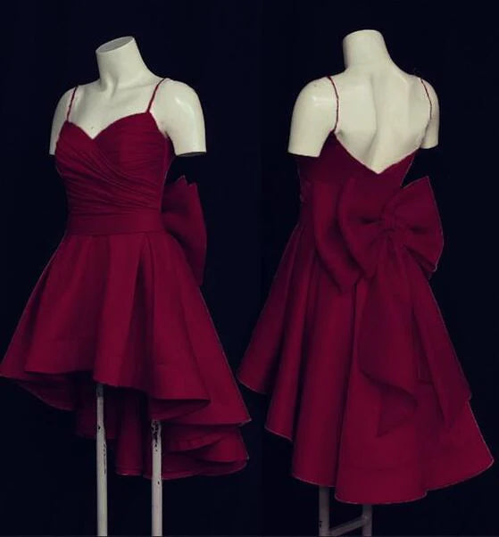 Glamorous A-Line Sweetheart Neck Satin Burgundy High-Low Homecoming Dress